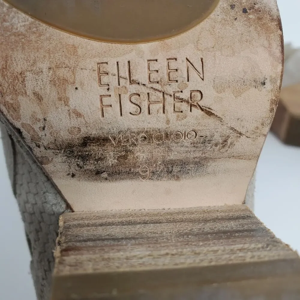 Eileen Fisher Peep toe leather stacked heels Size 9.5 Great condition